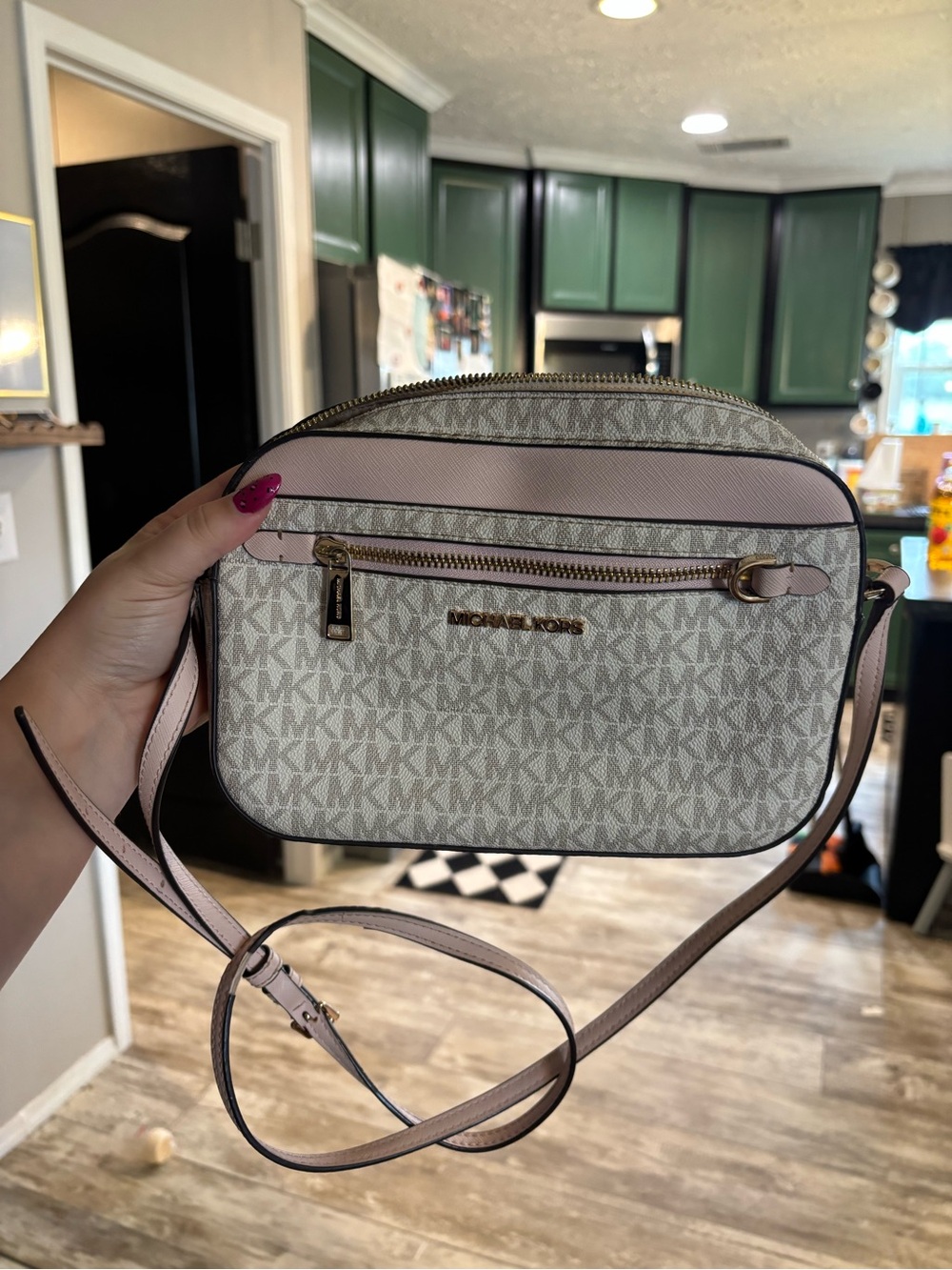 Michael Kors Light Pink and Signature Canvas Crossbody